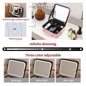 Large Capacity Makeup Case With Lights Travel Makeup Bag With LED Mirror Lighted Makeup Case Supports Custom Logo