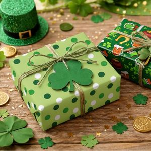 St Patricks Day Reversible <b>Wrapping</b> <b>Paper</b> Roll 17 In X 32.8 Ft Green Shamrocks Horseshoe Gift Craft Decor - Product Image 6