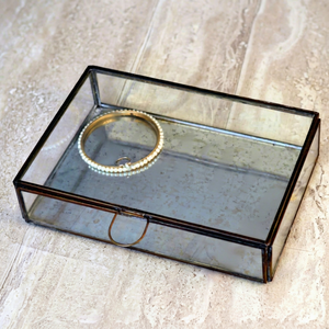 Glass Jewelry Box With <b>Mirror</b> Base And Metal Frame For Storage Display - Product Image 1