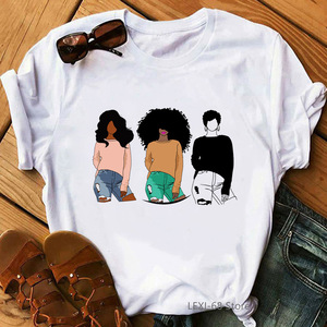 T-<span class=keywords><strong>shirt</strong></span> imprimé tendance Kawaii Melanin pour femme, <span class=keywords><strong>avec</strong></span> motif graphique amusant de fille africaine aux cheveux bouclés, esthétique - Product Image 5