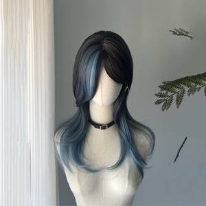[Cola de lobo azul y negra] Familia de Xiao Chi. La <span class=keywords><strong>peluca</strong></span> está dividida en reflejos degradados negros y azules, con una longitud media - Product Image 6