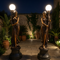 Sculpture en bronze grandeur nature : Jeune fille tenant une lampe – Art de jardin entièrement personnalisable avec installation et câblage sur site