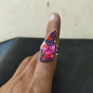 Bague déclaration pierre précieuse rose violet argent Sterling éclair Boho bijoux Unique fait à la main Artisan anneau pour les femmes - Product Image 2