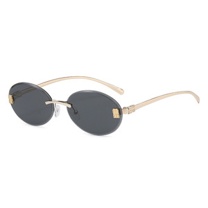 Oval <b>Frameless</b> Metal Sunglasses UV400 Type 3 Light Weight Unisex Gold <b>Frame</b> PC Lens - Product Image 5