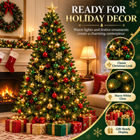 Sapin de Noël artificiel pré-éclairé de 7 pieds, sapin d'épicéa réaliste avec 8 modes d'éclairage LED blanc chaud pour la décoration intérieure des fêtes
