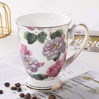 Tasse à thé en porcelaine fine dorée à motif floral, peinte à la main, 300 ml, passe au lave-vaisselle, personnalisable, cadeau en céramique, logo personnalisé, moderne