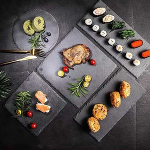 Plateau rectangulaire en pierre de style japonais, couleur unie, pour hôtel, fête, service de steaks - Product Image 1