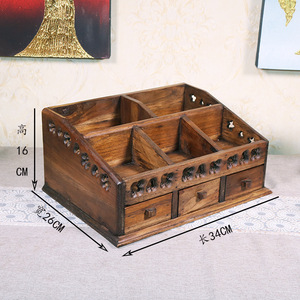 Caja de almacenamiento de cosméticos de madera tailandesa de 18L con tapa abierta y compartimentos, organizador de escritorio para dormitorio y sala de estar - Product Image 5