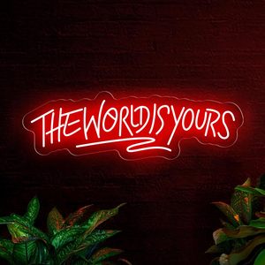 Insegna al Neon 'The World Is Yours', Luce LED Personalizzata Alimentata USB per Casa, Camera da Letto, Soggiorno, Ufficio, Bar, Decorazione Murale, Feste - Product Image 1