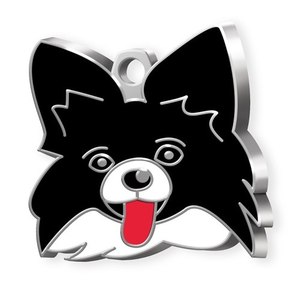 Placa de identificación para perros Papillon, esmaltada en negro, con colgante para identificación de mascotas. - Product Image 1