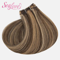 Extensions de cheveux naturels Remy de 14 pouces, tissées à la machine, lisses, double épaisseur, couleur personnalisée, cuticules alignées