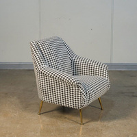 Fauteuil d'appoint moderne en tissu avec pieds en métal doré, chaise individuelle pour salon, chambre, hôtel, ou espace détente