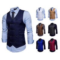 Gilet de costume pour homme à double boutonnage avec logo personnalisé, coupe ajustée, col en V, double boutonnage, veste de barbier, cape