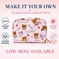 Pochette cosmétique rayée rose avec logo personnalisé, adorable ourson de dessin animé, trousse de maquillage kawaii, trousse de toilette de voyage pour filles, organiseur de beauté