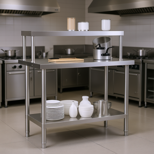 Commercial Kitchen <b>Work</b> <b>Table</b> 43.3x21.7x47.2 Stainless Steel Overshelf Polished Finish Freestanding - Product Image 2