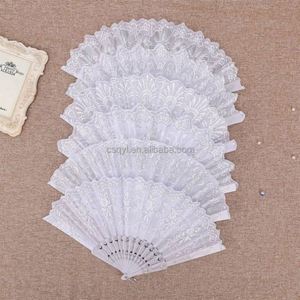QYL Spanish Folding Fan Vintage Handheld Fan Traditional Retro Pattern Fabric <b>Plastic</b> <b>Frame</b> for Wedding Dancing Party (White) - Product Image 2