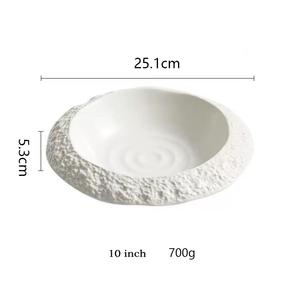Plato de cerámica redondo blanco con borde de roca creativo para el hogar, Hotel y restaurante, vajilla para ensalada de espagueti, sopa de postre dulce - Product Image 2