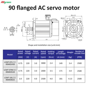 A4 allgreen 220V 3/4A 750/1000W ชุดควบคุมขับมอเตอร์เซอร์โว AC 2000/2500/3000RPM 2.4/3.5/4.0N - Product Image 6