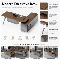 Escritorio Ejecutivo Minimalista con Acabado en Madera, Mesa para Gerente con Patas Metálicas Anguladas y Gabinete Lateral