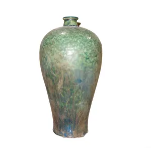 2024 new designs antique green stoneware vase wabi sabi ceramic table vase for plants