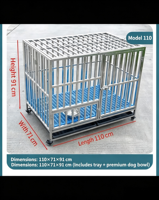 Cage pour chien en acier inoxydable épaissi pour chiens de taille moyenne à grande, roues universelles, plateau en plastique, fermeture coulissante horizontale, résistante aux morsures