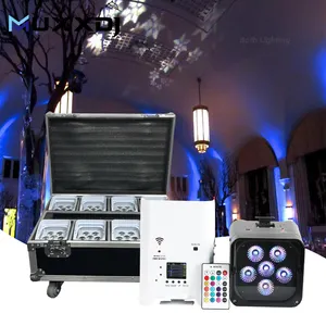 Muxxdj Wireless Battery Uplight Smart 6x18w RGBWA UV 6in1 Dmx WIFI Remote Control Dj Light Rain Cover LED Lights For Wedding