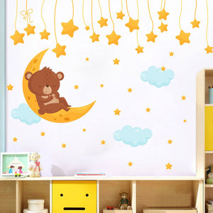 Adesivo Murale Orso Dormiente sulla Luna <span class=keywords><strong>con</strong></span> Stelle e Nuvole Carine per Camera dei Bambini Decorazione Murale Cartone Animato - Product Image 4
