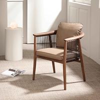Chaise de salle à manger italienne moderne, fauteuil lounge, chaise de salon pour hôtel et maison, structure en bois, corde tressée, cuir noir