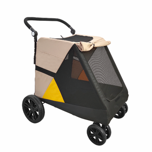 Adjustable Handle Dual Brakes Waterproof Foldable Iron Frame Breathable Mesh Linen Oxford Fabric 8/10 Inch EVA Wheel <strong>Pet</strong> <strong>Pram</strong> - Product Image 1