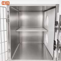 Cage pour chat HEYI à 2 niveaux en acier inoxydable 304, double zone, pour transport en clinique vétérinaire, avec roulettes silencieuses à verrouillage automatique FZ-04
