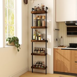 Estante para Botellas de <span class=keywords><strong>Vino</strong></span> de 5 Niveles, Estante Alto para Exhibición de Botellas de Licor con Rejillas, Almacenamiento para Whisky, para Comedor, Cocina, Bar - Product Image 6