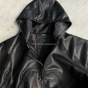 Vestes en cuir PU noires surdimensionnées pour hommes, avec fermeture éclair, style streetwear décontracté, de haute qualité - Product Image 3