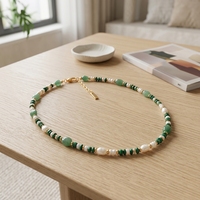 Delicado Collar de Perlas de Aventurina Verde, Regalo para Mujer, Gargantilla de Perlas de Concha para Mujer, Joyería