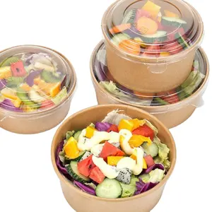 одноразовые бумажные чаша крышкой Suppliers-King Garden контейнер для супа из крафт-бумаги с крышкой, одноразовая миска, индивидуальная бумажная коробка для салата