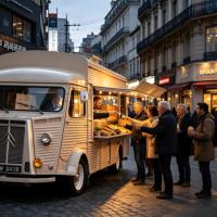 Remolque de Comida Ecológico Cero Desperdicios con Paneles Solares y Empaques Compostables, Cafetería Móvil de Materiales Reciclados para Edificios Ecológicos