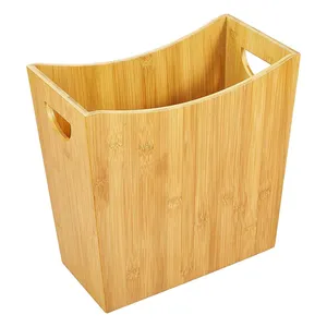 Bambu çöp sepeti dikdörtgen çöp kutusu kolu kesim çıkışları ile Modern ince çöp kutusu banyo ofis için