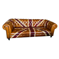 Canapé Chesterfield américain de style vintage, dossier capitonné, cuir véritable, design traditionnel avec drapeau anglais, pour salon, hôtel