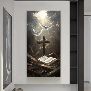 Colomba bianca e bibbia incrociata: stampa murale di arte murale di fede religiosa di gesus, murale su tela, pittura di animali della camera da letto del soggiorno - Product Image 2