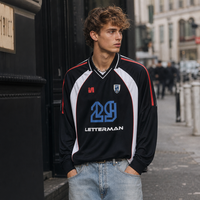 Jersey de Manga Larga Estilo Retro Americano Personalizado al por Mayor, Impresión por Sublimación, Logotipo Personalizado, Patrón de Alta Calidad, Transpirable