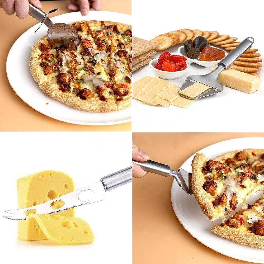 Sweetfamily Set Da 4 Spatole Per Formaggio In Acciaio Inox 304 + 2 Pinze Da Portata - Coltelli Per Burro, Marmellata E Pasticceria, Design Ergonomico - 4