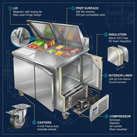 Table de préparation réfrigérée commerciale UL en acier inoxydable avec planche à découper et bacs GN pour salade et sandwichs
