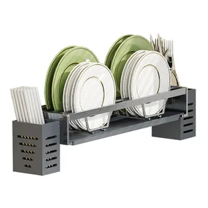 Prateleira de metal para cozinha, suporte de 2 camadas para pratos e copos, organizador de pratos com faca, para secar pratos