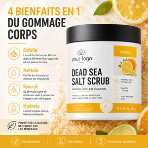 Exfoliante Mineral con Logotipo Personalizado, Refrescante, Radiante, para Piel Opaca, Sal del Mar Muerto, Aceite de Jojoba, para Todo Tipo de Piel, Exfoliante Cítrico con Sal del Mar Muerto - Product Image 2