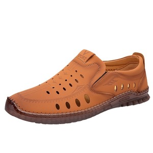 Sandales décontractées pour hommes en cuir véritable à bout ouvert avec semelle extérieure en caoutchouc respirant – Chaussures d'été - Product Image 5