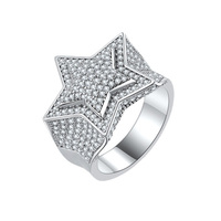 Bague Moissanite Étoile à Cinq Branches Large Plaqué Or 18K en Argent Sterling S925 21mm, Style Hip Hop Pavé de Moissanites, Unisexe, Tendance