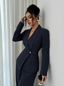 Setelan Blazer & Celana Panjang Wanita Formal Elegan Bernapas Lengan Panjang Kancing Depan untuk Gaya Fashion - Product Image 5