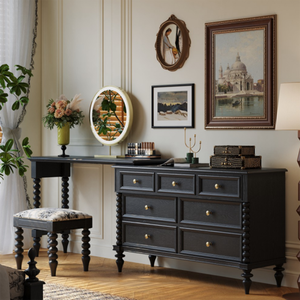 Ensemble de coiffeuse de luxe 120 cm avec <span class=keywords><strong>miroir</strong></span> éclairé et tabouret en bois de chêne noir ou brun pour la maison ou l'hôtel - Product Image 4