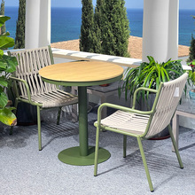 Chaise de jardin moderne en aluminium vert avec corde à séchage rapide et durable pour les repas en plein air, les parcs, les cours et les fermes. - Product Image 5