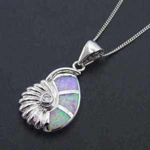 Bijoux fantaisie en argent sterling plaqué rhodium, pendentif de plage avec incrustation d'opale bleue en forme de coquillage, cadeau - Product Image 4