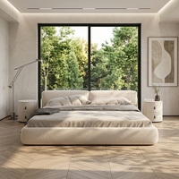 Lit capitonné surdimensionné avec cadre en bois massif de qualité supérieure, tête de lit rembourrée douce, lit plateforme minimaliste pour une chambre confortable